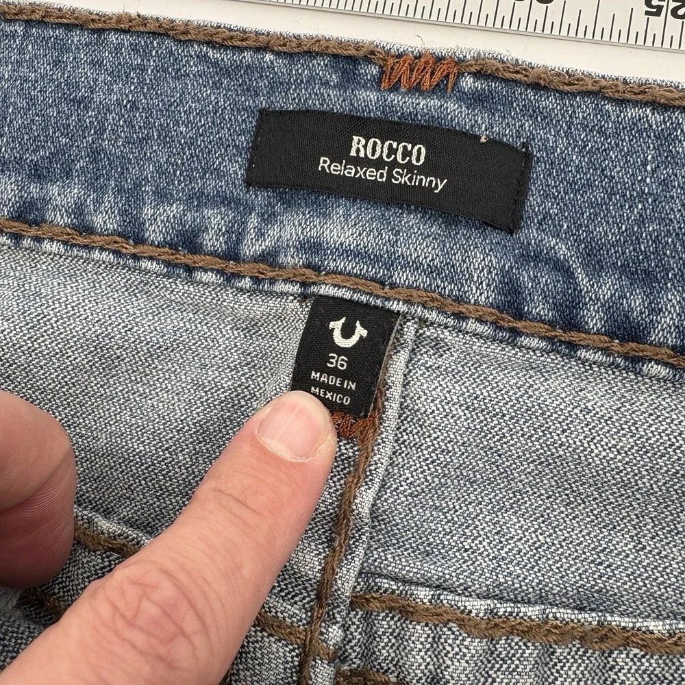True Religion Rocco Relaxed Skinny Jeans 36X34 Thick Stitch Big T Flap Pocket